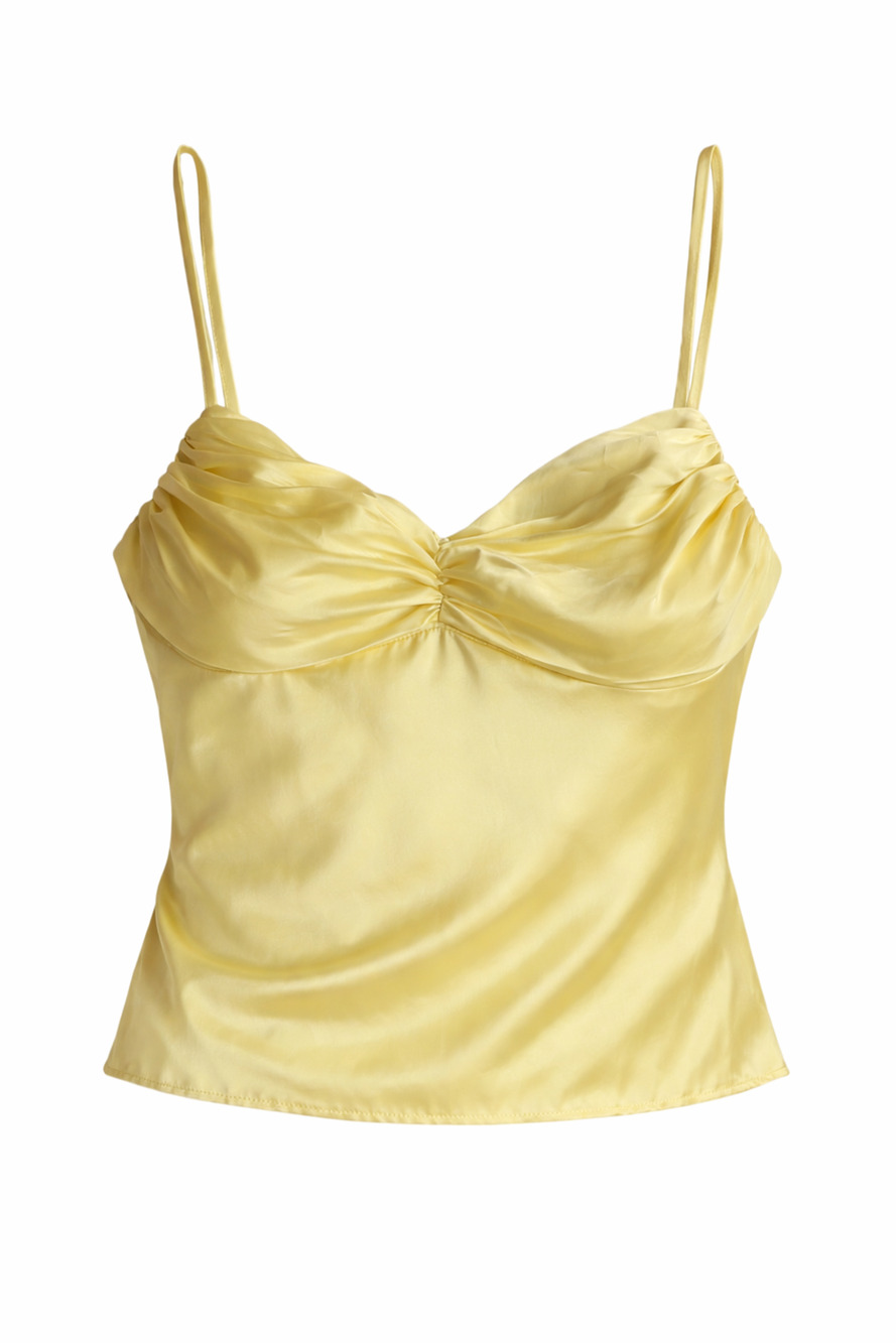 Beginning Boutique - Amrita Yellow Satin Crop Top - US10 (Like-New)